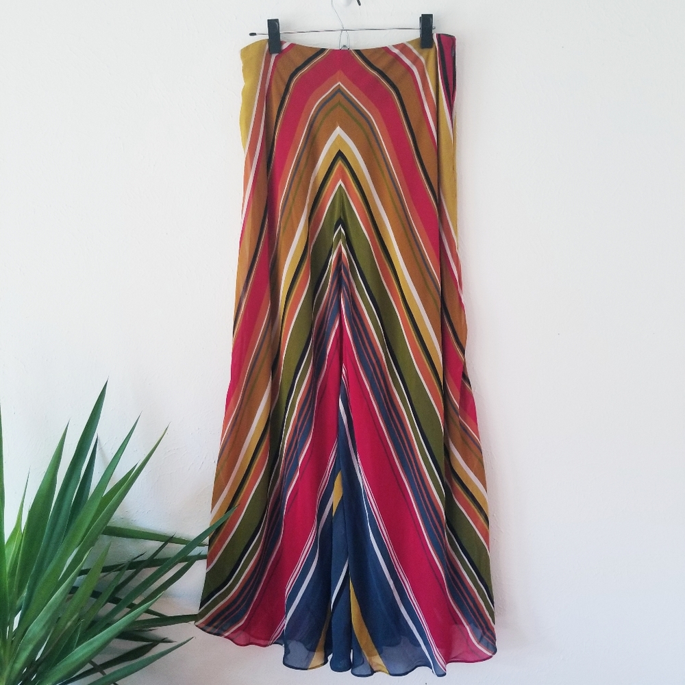 Free People Multicolor Striped Maxi Skirt - Red, Navy, Mustard, Olive